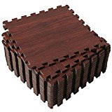 Superjare 16 Tiles (16 tiles = 16 sq.ft) Eva Foam Interlocking Tiles Protective Flooring Mat with Borders Dark Wood Grain