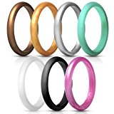 ThunderFit Women’s Thin and Stackable Silicone Rings Wedding Bands – 7 Pack (Black, White, Turquoise, Copper, Rose Gold, Silver, and Gold, 7.5 – 8 (18.2mm))