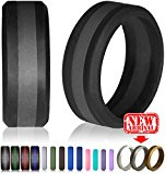 Silicone Wedding Ring by Knot Theory (Black / Slate Grey Line, Size 9.5-10) ★8mm Band for Superior Comfort, Style, and Safety