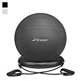 Trideer 65cm Ball Chair Flexible Seating Exercise Yoga Balancing Ball with Stability Ring & Pump, Great for Improving Balance & Core Strength (Ball with Ring & Bands (Black), 65cm)