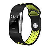 Fitbit Charge 2 Bands Sport Silicone, Swees Replacement Breathable Sport Bands Small & Large (5.7″ – 8.3″) with Air Holes for Fitbit Charge 2 Women, Black, Grey, Yellow, Red, Silver, Pink, White, Teal
