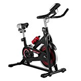 Happybuy Indoor Cycle Bike Adjustable Exercise Bike Cardio Workout Stationary Trainer Bicycle with LCD Display and Water Bottle for Indoor Healthy Fitness Exercising (JSC009)