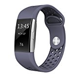 Fitbit Charge 2 Bands Sport Silicone, Swees Replacement Breathable Sport Bands Small & Large (5.7″ – 8.3″) with Air Holes for Fitbit Charge 2 Women, Black, Grey, Yellow, Red, Silver, Pink, White, Teal