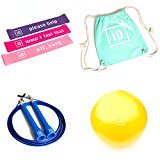 iD Fitness Set – Resistance Loop Bands, Exercise Ball, Jump Rope – Ideal Set of Equipment to get Fit at Home or in the Gym.