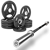 Combo offer XMark Fitness 7 ft. Olympic Excercise Bar XM-3817-BLACK With Premium Quality Rubber Coated Tri-grip Olympic Weights set XM-3377-BAL-65