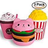 WATINC Kawaii Jumbo Hamburger&Popcorn Set Squishy Slow Rising Sweet Scented Vent Charms Kid Toy Hand Toy, Stress Relief Toy , decorative props Doll Gift Fun Large (pink ham&pop corn)