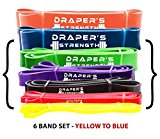 Draper’s Strength Heavy Duty Pull Up Assist and Powerlifting Stretch Bands (Single Band or Set) 41-inch 6 Band Set (2-150 lbs)