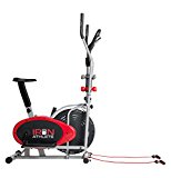 IRON ATHLETE Elliptical 4-in-1 Cross Trainer Exercise Bike, Home Gym Equipment, Compact Design, Hand weights, Resistance Bands + BONUS Sports Water Bottle – ON SALE!