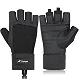 Trideer Pro Weight Lifting Gloves, Full Palm Protection & 15″ Adjustable Wrist Support, Heavy Duty Gym Gloves for Fitness and Workout (Pair). (Black, M (Fits 7.1-7.87 Inches))