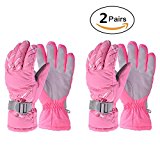 2 Pair Winter Gloves, HUO ZAO Snow Ski Cold Weather Windproof Waterproof Breathable Outdoor Sports Cycling Snowboarding Hiking Mountain Climbing Protection Warm Hands Gloves for Women Girls