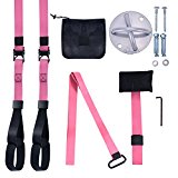 Bodyweight Suspension Strap With Wall Mount Bracket Kits For Home Gym Training ( Pink )