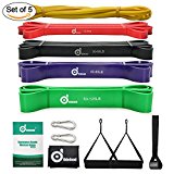 5 Packs Pull Up Assist Bands, Odoland Pull Up Straps, Resistance Bands with Door Anchor and Handles, Stretch Mobility, Powerlifting and Extra Durable Exercise Bands with eGuide