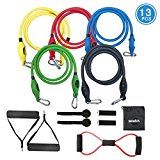 13pcs Resistance Band Set,5 Exercise Bands 2 Ankle Straps 2 Foam Handles 2 Door Anchor and 1 Chest Expander Resistance Bands For Resistance Training/Physical Therapy/Fitness Workout/Yoga