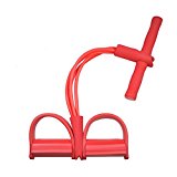 ANONE Sports Resistance Bands with Pedal and 4 tubes for Fitness Tubing Exercise Pulling Rope Sit-up Bar Exercise Device Equipment (Red)