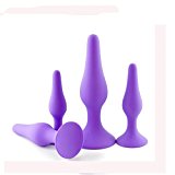 4 Pcs 4 Size A-n-a-l P-l-u-g-s, Unique Stimulation Super Exciting Waterproof Massager G-spot Silicone Sucker Anal Plugs Butt Trainer Toys for You And Your Lover (Purple)