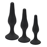 3 Pcs 3 Size A-n-a-l P-l-u-g-s, Unique Stimulation Super Exciting Waterproof Massager G-spot Silicone Sucker Anal Plugs Butt Trainer Toys for You And Your Lover – Black