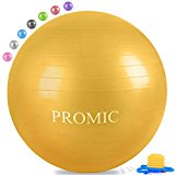PROMIC Professional Grade Static Strength Exercise Stability Balance Ball with Foot Bump,65cm,Yellow