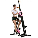 Mewalker Foldable 2 IN 1 Vertical Climber Adjustable Exercise Bike Fitness Equipment Peddler Machine Step Climber For Home Office Men Women (Pink)