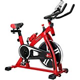 Finether Exercise Bike, Indoor Chain Driven Cycling Bike Spinning Bike Spin Bike Stationary Bicycle with 17.6 lb/8 kg Flywheel, Pulse, Water Bottle and Transport Wheels, 265 lbs Weight Capacity, Red