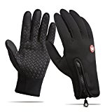 Anqier Cycling Gloves, Waterproof Full Finger Touchscreen Gloves Winter Gloves for Men and Women, Black-D, Small