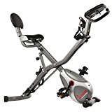 Sunny Health & Fitness Foldable Semi Recumbent Magnetic Upright Exercise Bike w/ Pulse Rate Monitoring, Adjustable Arm Resistance Bands and LCD Monitor – SF-B2710