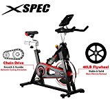 Xspec Pro Stationary Upright Chain Drive Smart Exercise Cycling Bike, 40LB Flywheel Bicycle, Black, iBiking+, Heart Pulse Sensors, Adjustable Friction Resistance, 3-Piece Crank, 6-Function Monitor