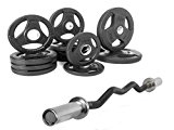 Combo Offer XMark Olympic EZ Curl Bar XM-3675-BLACK with Premium Quality Rubber Coated Tri-grip Olympic Weights set XM-3377-BAL-115 -Set Includes (2) 25 lb (4) 10 lb (4) 5 lb (2) 2.5 lb-Total 115lbs