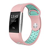 Fitbit Charge 2 Bands Sport Silicone, Swees Replacement Breathable Sport Bands Small & Large (5.7″ – 8.3″) with Air Holes for Fitbit Charge 2 Women Men, Black, Grey, Navy Blue, Red, Pink, White, Teal