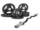 Combo Offer XMark Black Olympic EZ Curl Bar XM-3675-Black and Rubber Coated Tri-grip Olympic Weights set XM-3377-BAL-45