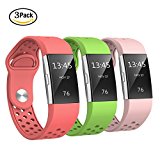 Fitbit Charge 2 Bands Sport Silicone, Swees Replacement Breathable Sport Bands Small & Large (5.7″ – 8.3″) with Air Holes for Fitbit Charge 2 Women Men, Black, Grey, Navy Blue, Red, Pink, White, Teal