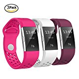 Fitbit Charge 2 Bands Sport Silicone, Swees Replacement Breathable Sport Bands Small & Large (5.7″ – 8.3″) with Air Holes for Fitbit Charge 2 Women Men, Black, Grey, Navy Blue, Red, Pink, White, Teal