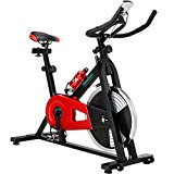 Finether Exercise Bike, Indoor Chain Driven Cycling Bike Stationary Bicycle with Flywheel, Pulse, Water Bottle and Transport Wheels, 5.6 feet Height and 265 lbs Weight Capacity, Red
