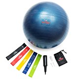 Resistance Bands Set and Yoga Exercise Ball, For the Ultimate Home Workout Experience by RENEG8 – Includes Set of 5 Loop Bands with Increasing Resistance, Heavy Duty Stability Ball with Non Slip Ant