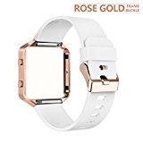 AIUNIT Fitbit Blaze Band with Frame, Fitbit Blaze Replacement Large Bands Accessories Wristband Watch Sport Strap for Fitbit Blaze Smart Fitness Tracker Women Men Boys(White Band & Gold Rose Frame)
