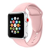 Youther For Apple Watch Bands, Soft Silicone Strap Replacement Wristbands for Apple Watch Sport Series 3 Series 2 Series 1 Pink 42mm S/M