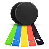 Exercise Bands And Gliding Discs Core Sliders, Resistance Loop Bands Bundle for Stretching Physical Therapy, Dual Sided Abdominal Exercise Sliders. Low-Impact Exercises tools (Black)