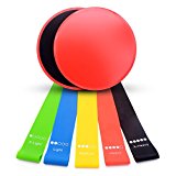 Forliver Exercise Bands And Gliding Discs Core Sliders, Resistance Loop Bands Bundle for Stretching Physical Therapy, Dual Sided Abdominal Exercise Sliders. Low-Impact Exercises tools (Red)