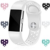 For Fitbit Charge 2 Bands, Wepro Replacement Bands with Air Holes, Large, White