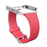 For Fitbit Blaze Slim Bands with Frame, GHIJKL TPU Replacement Sport Strap with Silver Frame for Fitbit Blaze Smart Fitness Watch, Large Small, Pink
