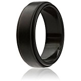 Silicone Wedding Ring For Men By ROQ, Singles Silicone Rubber Band Step Edge – Black – Size 10