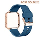 AIUNIT Fitbit Blaze Band with Frame, Fitbit Blaze Replacement Large Bands Accessories Wristband Watch Sport Strap for Fitbit Blaze Smart Fitness Tracker Women Men Boys(Navy Band & Gold Rose Frame)