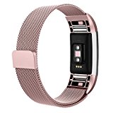 AK Fitbit Charge 2 Bands, Adjustable Milanese Stainless Steel Metal Band Strap with Magnetic Closure Clasp for Fit bit Charge 2 HR Fitness Tracker (#Rose Pink, Large)