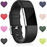 Wepro Replacement Bands for Fitbit Charge 2 HR, Black Fitbit Charge2 Wristbands, Large