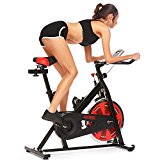 Trbitty Belt Drive Indoor Cycling Bike, Spin Bike (Black-Red)