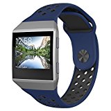 Fitbit Ionic Band, UMTELE Two-toned Perforated Replacement Strap Breathable Accessory Wristband with Quick Lock&Release Buckle for Fitbit Ionic Smart Watch, Large, Obsidian/Black