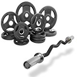 Combo offer XMark Fitness Olympic EZ Curl Excercise Bar XM-3675-BLACK With Premium Quality Rubber Coated Tri-grip Olympic Plate Weight Package XM-3377-BAL-165