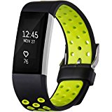For Fitbit Charge 2 HR, Band with Breathable Holes, Black and Volt yellow, Small