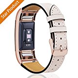 For Fitbit Charge 2 Replacement Bands, Hotodeal Classic Genuine Leather Wristband With Metal Connectors, Fitness Strap for Charge 2, Rose Gold
