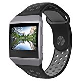 Fitbit Ionic Band, UMTELE Two-toned Perforated Replacement Strap Breathable Accessory Wristband with Quick Lock&Release Buckle for Fitbit Ionic Smart Watch, Small, Black/Grey
