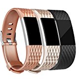 Amzpas Fitbit Charge 2 Bands, Small Large Adjustable Replacement Accessory Wristbands Bracelet for Women & Men (#Special:Bronze+Champagne+Black, Small)